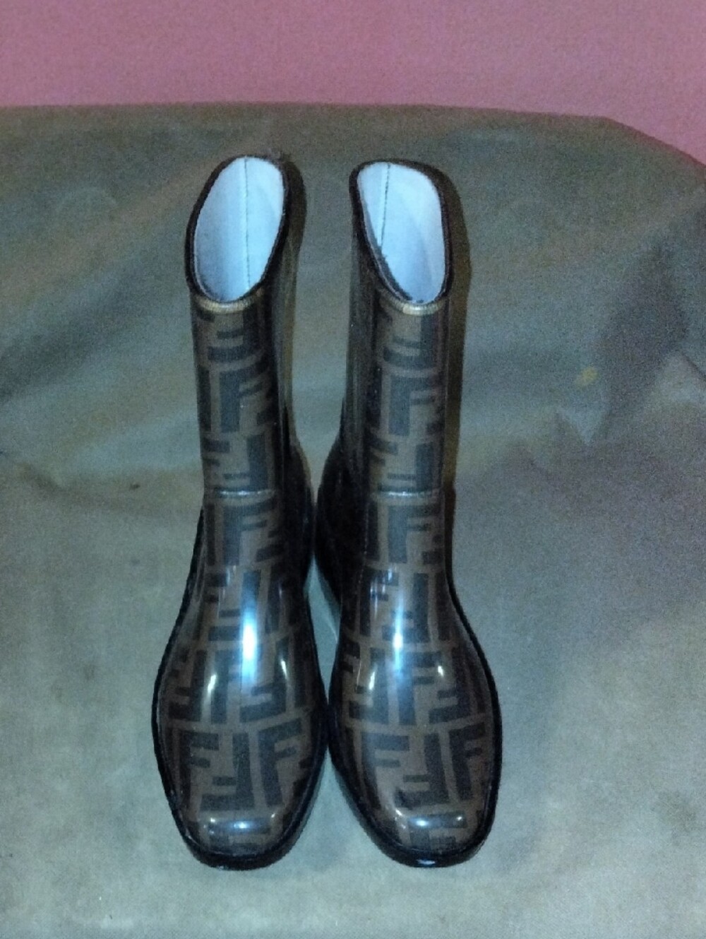 Fendi Women's Mid-Calf Patterned Rain Boots - Brown